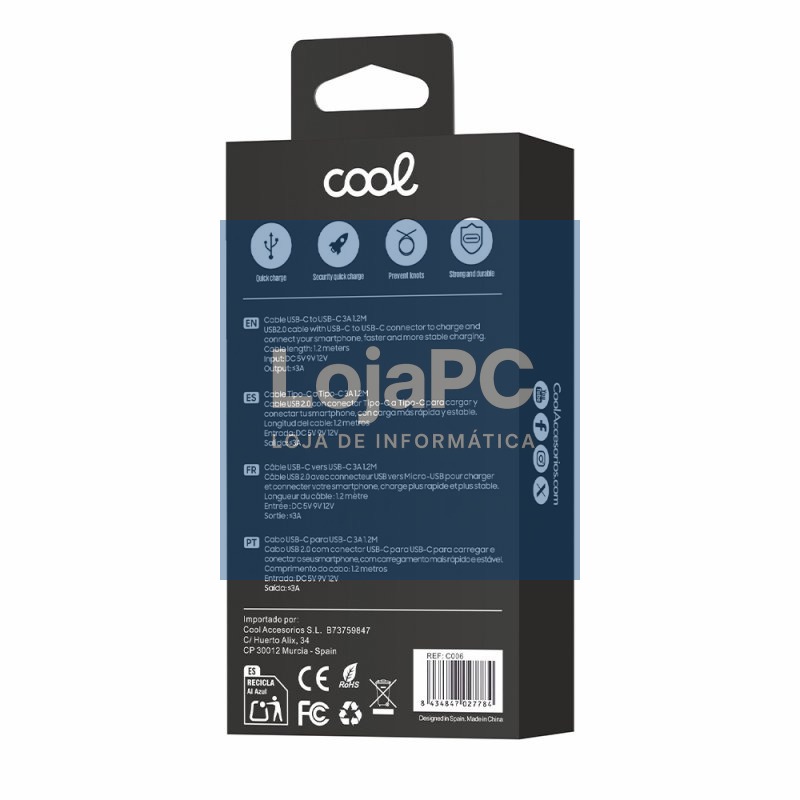 Compatible USB Cable COOL Universal TYPE-C to TYPE-C (1.2 meter) White 3 Amp — imagem 4