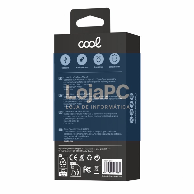 Compatible USB Cable COOL Universal TYPE-C to TYPE-C (1.2 meters) Black 3 Amp — imagem 4