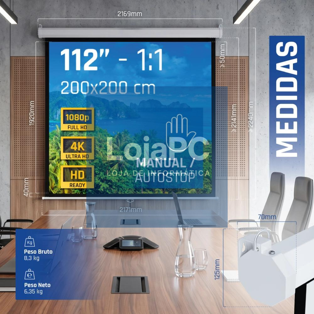 iggual Pantalla manual 1:1 112" 200x200 cm — imagem 3