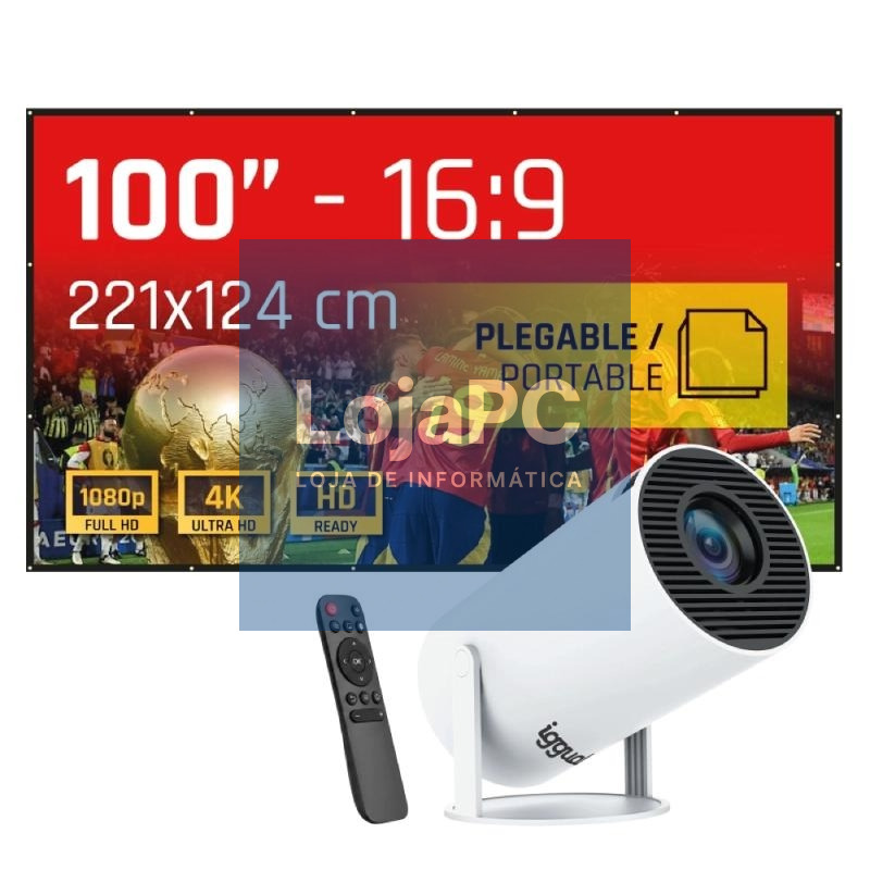 iggual Pack mini proyector + pantalla 100" plegabl