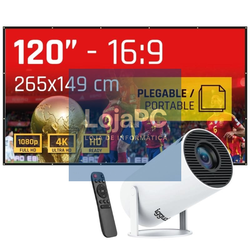 iggual Pack mini proyector + pantalla 120" plegabl