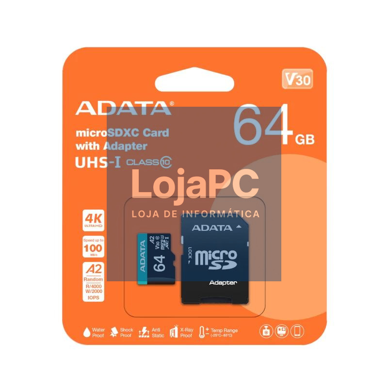 ADATA microSDXC/SDHC UHS-I U3 64GB c/adapt — imagem 2