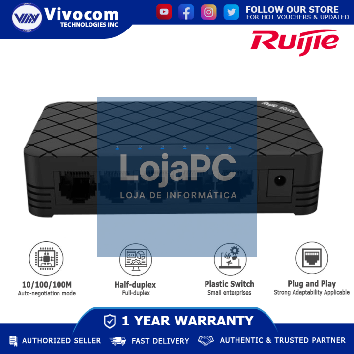 Ruijie Switch 5×10/100 Mbps RJ45 Desktop Plastic
