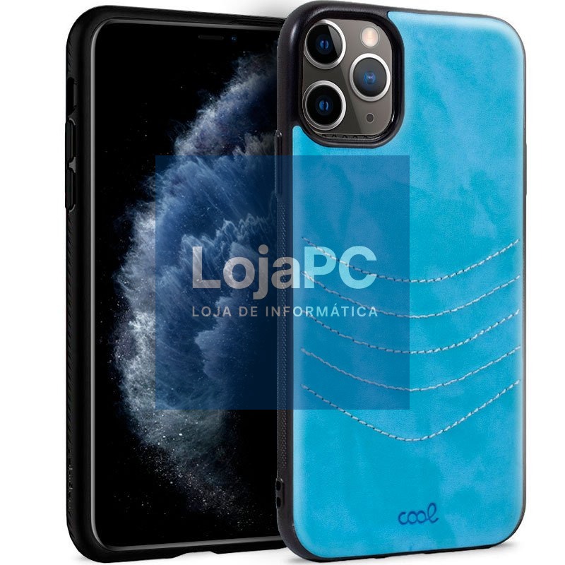 COOL Case for iPhone 11 Pro Leather Light Blue Embroidery