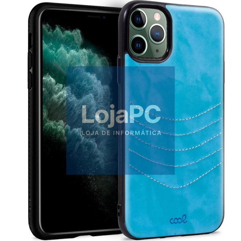 COOL Case for iPhone 11 Pro Max Leather Light Blue Embroidery