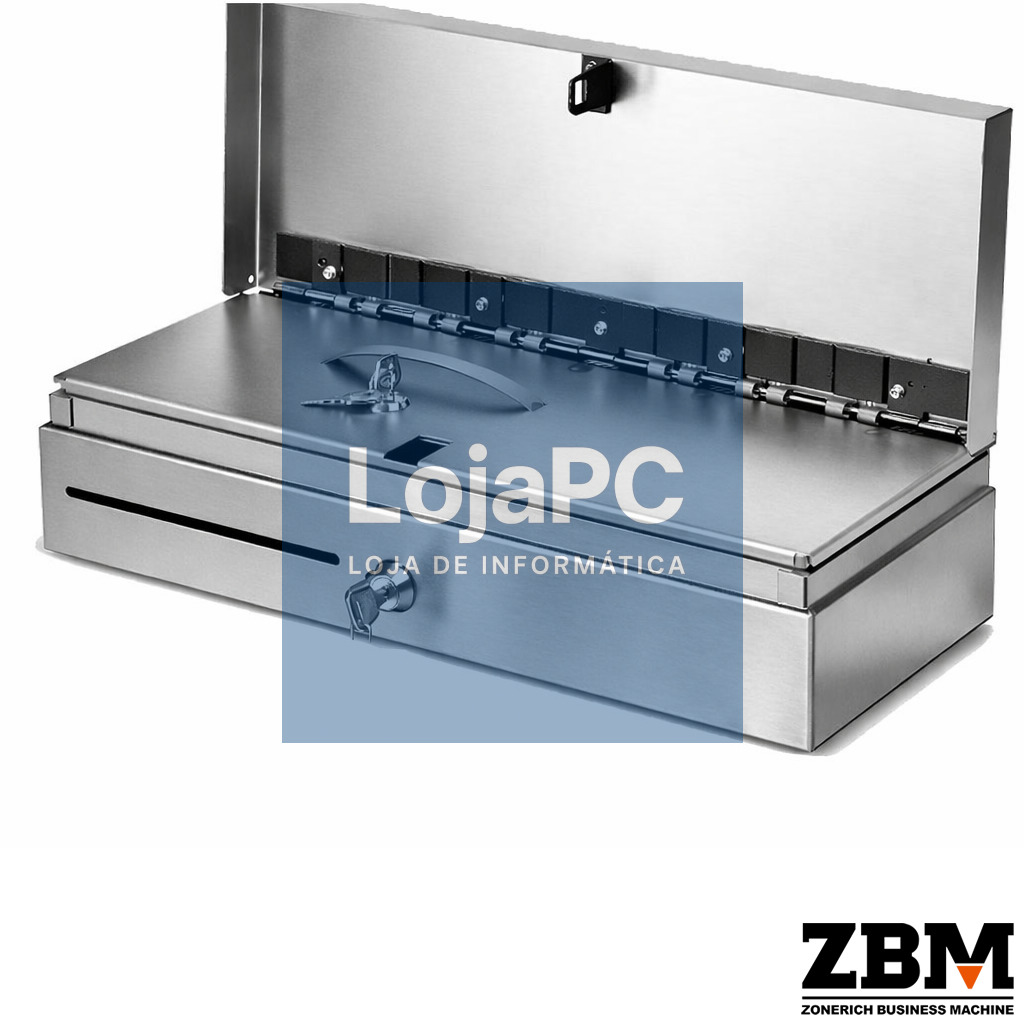 Gaveta Dinheiro Metálica Inox Vertical 5N/8M - ZQ-170A - 460x170x100 Com Tampa e Cofre