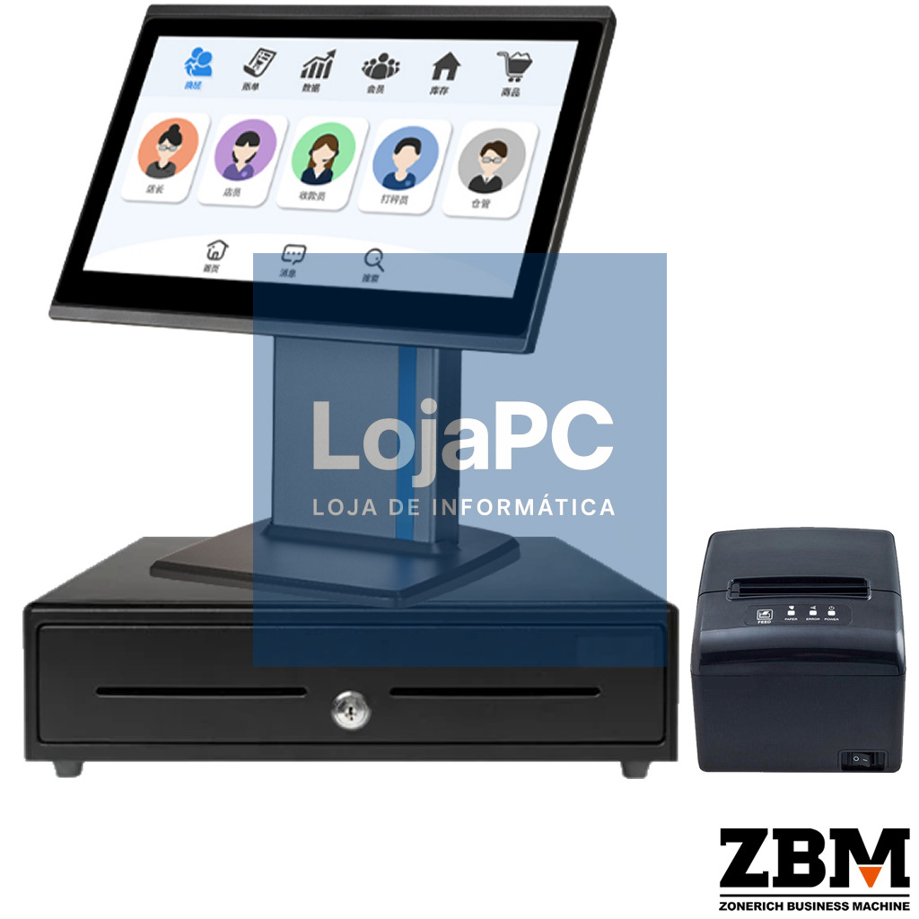 Pack - POS ZQ-T506 Intel J6412 / DDR4 8GB / SSD 120GB / Touch 15.6" + 10.1" /  Impressora S260M / Gaveta Dinheiro C410F / W11 PRO