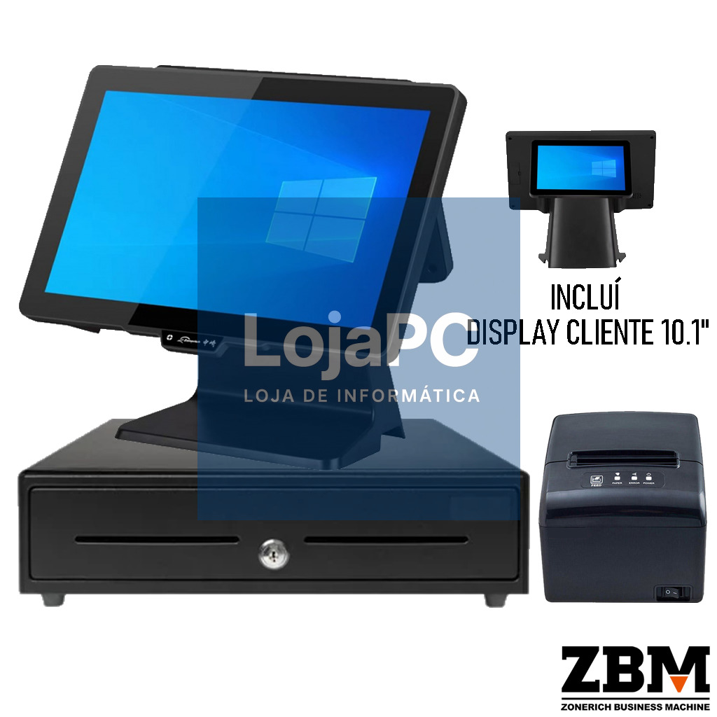 Pack - POS ZQ-T9656 Intel J6412 / DDR4 8GB / SSD 120GB / Touch 15.6" / Display 10.1"/ Impressora S260M / Gaveta C410F / W11 Pro