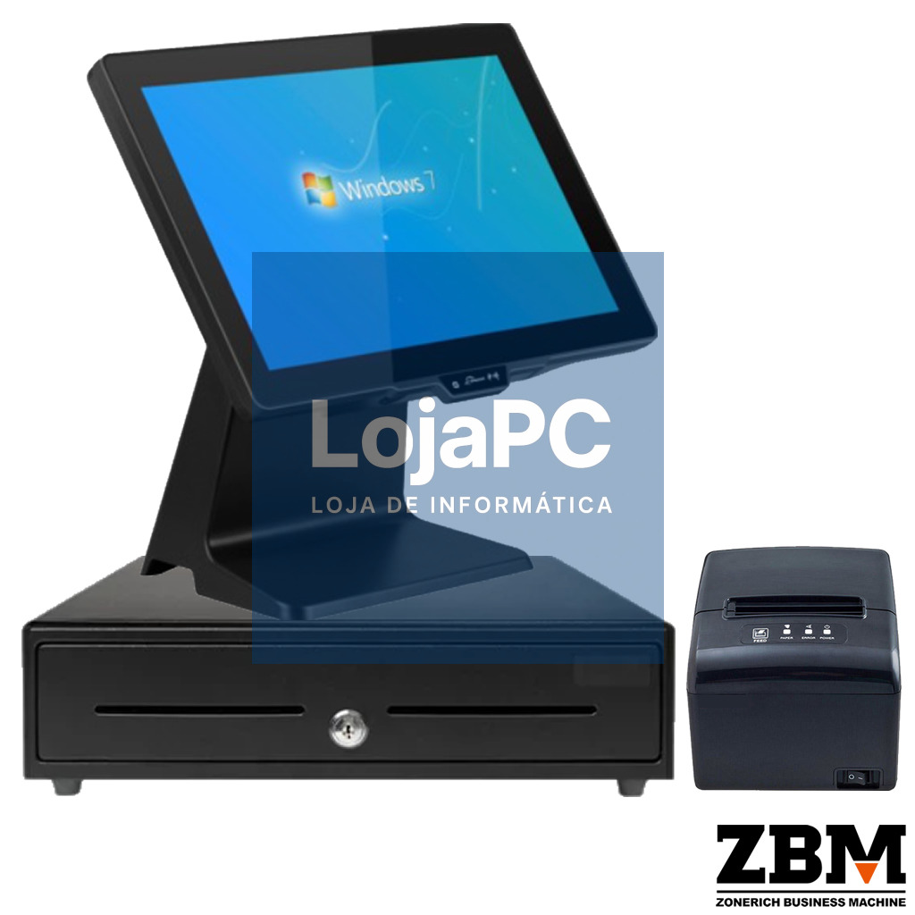 Pack - POS ZQ-T9656 Intel J6412 / DDR4 8GB / SSD 120GB / Touch 15,6" / Impressora Térmica S260M / Gaveta Dinheiro C410F / W11 PRO
