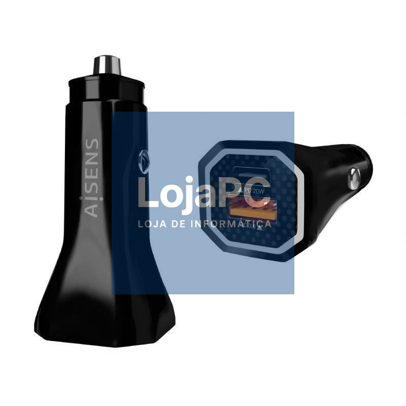 Carregador de automóvel Aisens ASCH-CAR2PQC-BK/ 1xUSB-Tipo C/ 1xUSB/ 38W