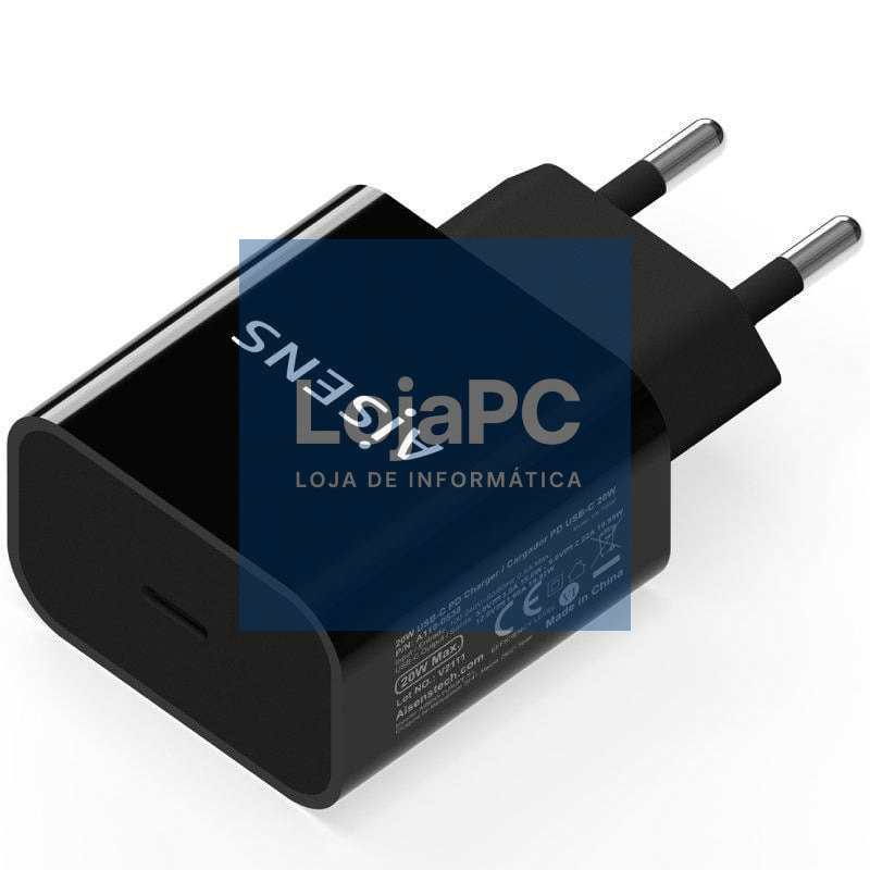 Carregador de parede Aisens A110-0538/ 1xUSB Tipo-C PD3.0/ 20W/ Preto