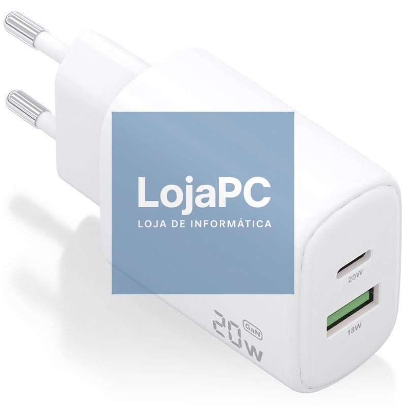 Carregador de parede GaN Aisens A110-0909/ 1xUSB Tipo-C/ 1xUSB/ 20W/ Branco