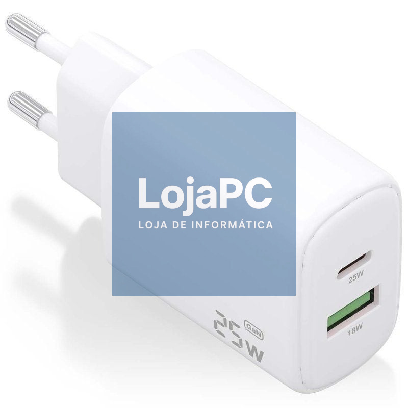 Carregador de parede GaN Aisens A110-0911/ 1xUSB Tipo-C/ 1xUSB/ 25W/ Branco