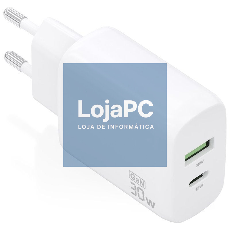 Carregador de parede GaN Aisens A110-0923/ 1xUSB Tipo-C/ 1xUSB/ 30W/ Branco