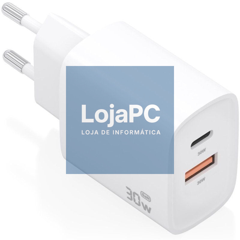 Carregador de parede GaN Aisens A110-0952/ 1xUSB Tipo-C/ 1xUSB/ 30W/ Branco