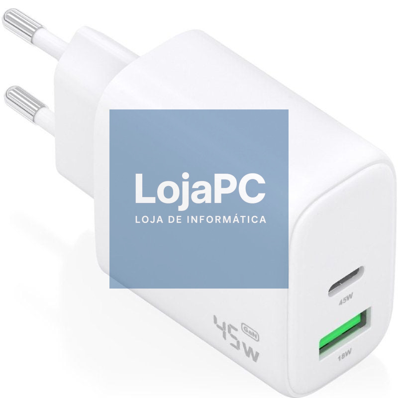 Carregador de parede GaN Aisens A110-0971/ 1xUSB Tipo-C/ 1xUSB/ 45W/ Branco