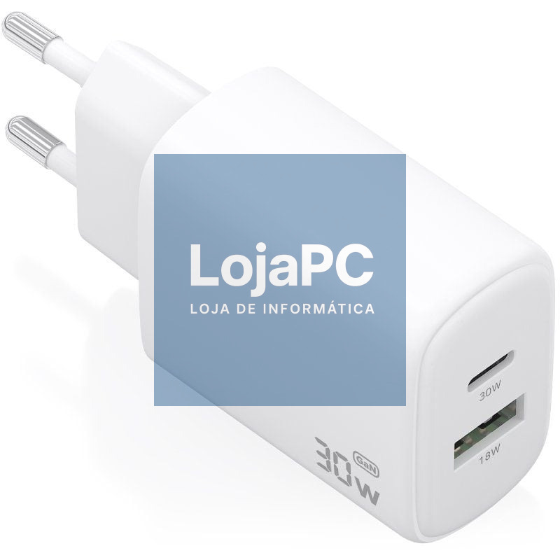Carregador de parede GaN Aisens A110-0977/ 1xUSB Tipo-C/ 1xUSB/ 30W/ Branco