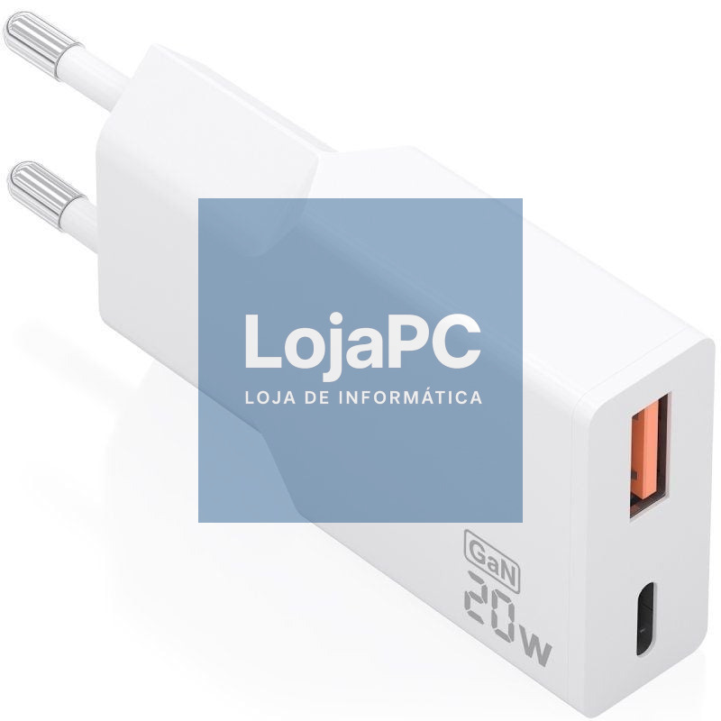 Carregador de parede GaN Aisens A110-0998/ 1xUSB Tipo-C/ 1xUSB/ 20W/ Branco
