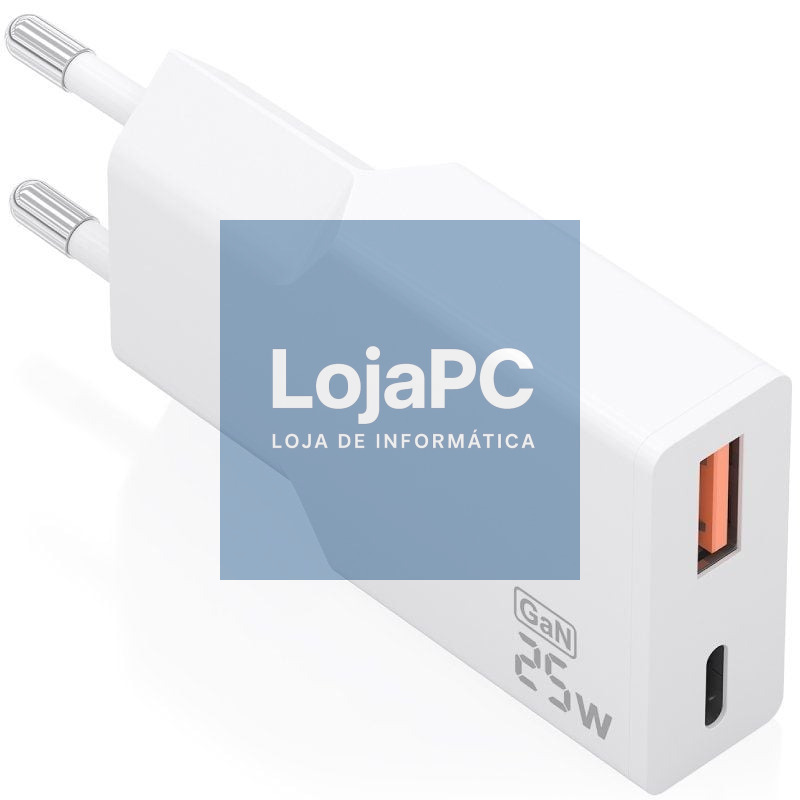 Carregador de parede GaN Aisens A110-1000/ 1xUSB Tipo-C/ 1xUSB/ 25W/ Branco