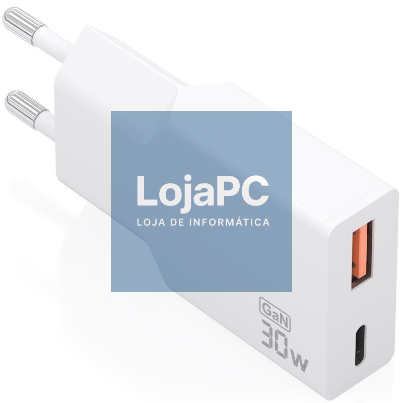 Carregador de parede GaN Aisens A110-1002/ 1xUSB Tipo-C/ 1xUSB/ 30W/ Branco