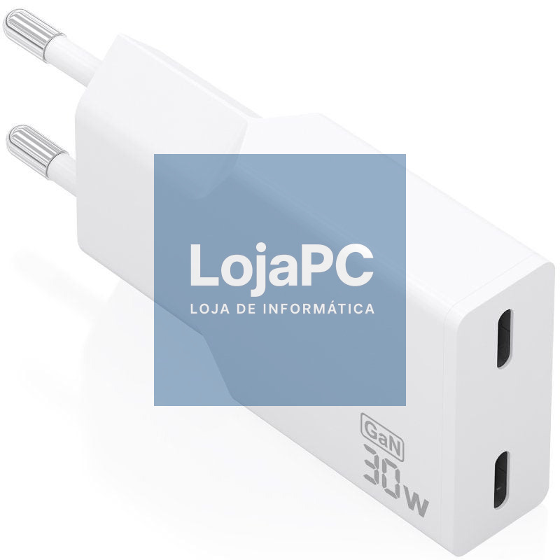 Carregador de parede GaN Aisens A110-1003/ 2xUSB Tipo-C/ 30W/ Branco
