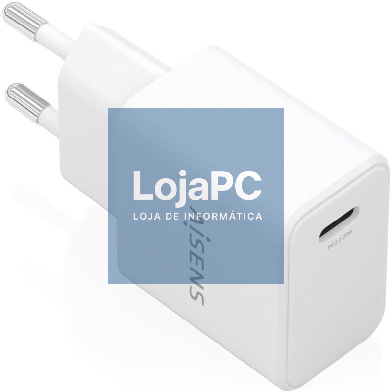 Carregador de parede GaN Aisens A110-1023/ 1xUSB Tipo-C/ 20W/ Branco