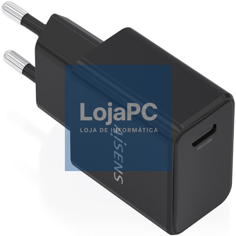 Carregador de parede GaN Aisens A110-1024/ 1xUSB Tipo-C/ 20W/ Preto