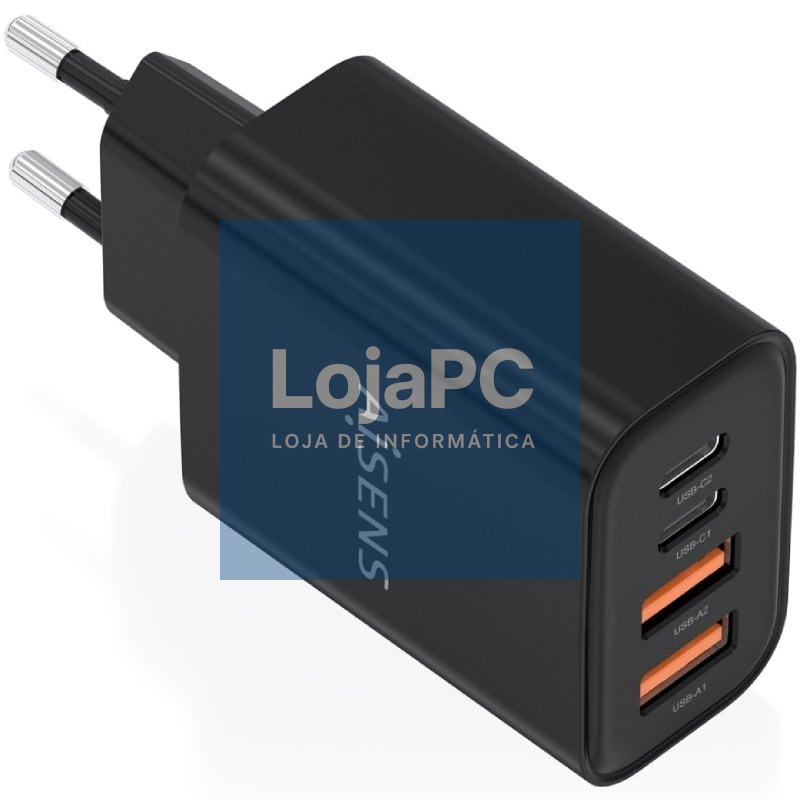Carregador de parede GaN Aisens A110-1028/ 2xUSB Tipo-C/ 2xUSB/ 32W/ Preto