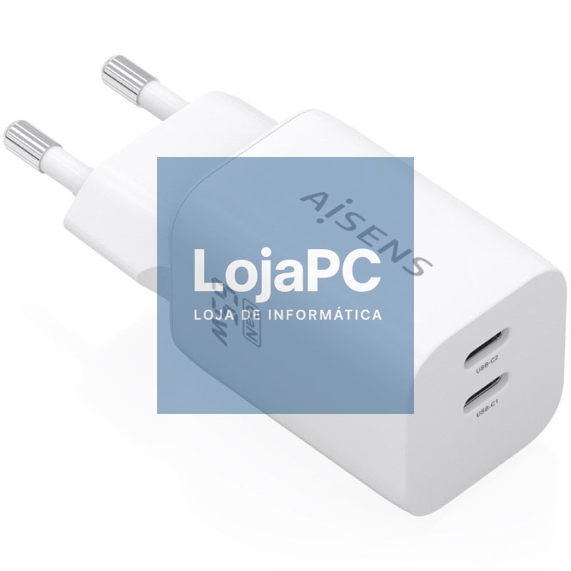 Carregador de parede GaN Aisens A110-1029/ 2xUSB Tipo-C/ 65W/ Branco