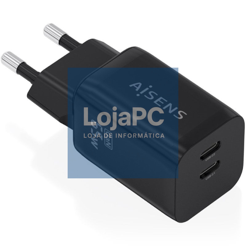 Carregador de parede GaN Aisens A110-1030/ 2xUSB Tipo-C/ 65W/ Preto