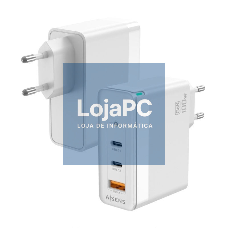 Carregador de parede GaN Aisens ASCH-100W3P008-W/ 2xUSB Tipo-C/ 1x USB/ 100W