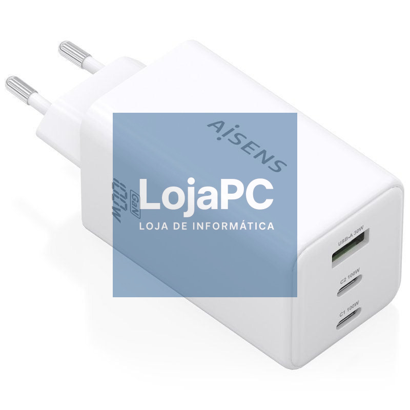 Carregador de parede GaN Aisens ASCH-100W3P051-W/ 2xUSB Tipo-C/ 1xUSB/ 100W