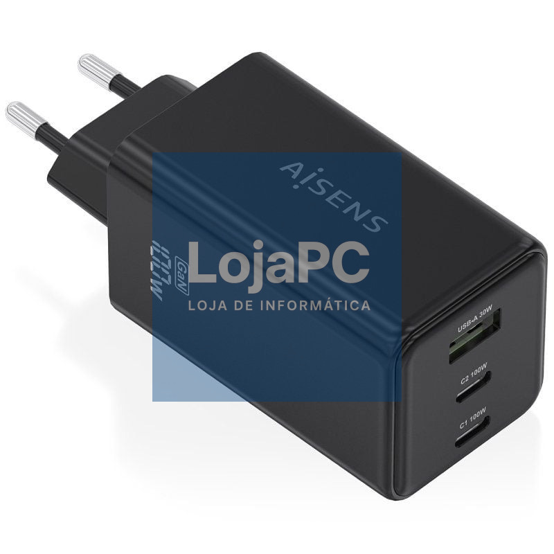 Carregador de parede GaN Aisens ASCH-100W3P052-BK/ 2xUSB Tipo-C/ 1xUSB/ 100W