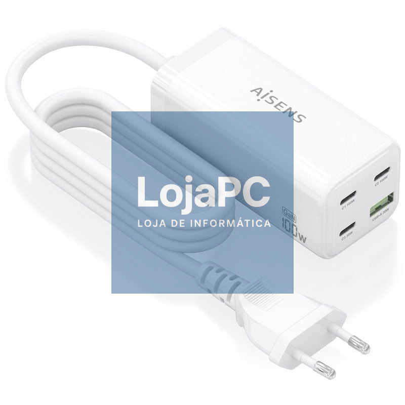 Carregador Secretária GaN Aisens ASCH-100W4P053-W/ 3xUSB Tipo-C/ 1xUSB/ 100W