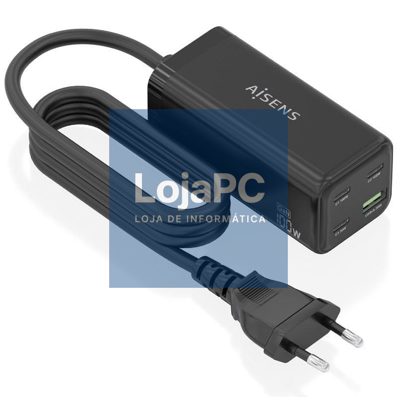 Carregador Secretária GaN Aisens ASCH-100W4P054-BK/ 3xUSB Tipo-C/ 1xUSB/ 100W