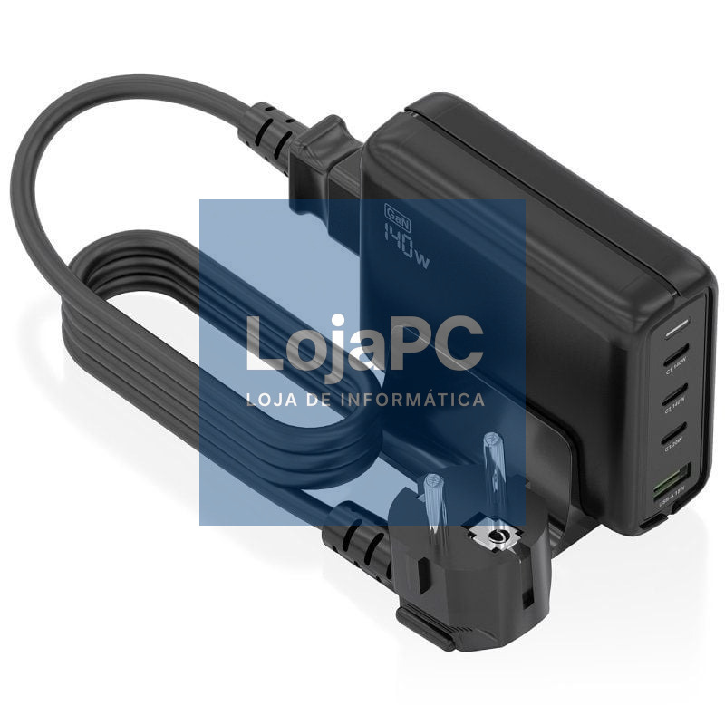 Carregador Secretária GaN Aisens ASCH-140W4P056-BK/ 3xUSB Tipo-C/ 1xUSB/ 140W