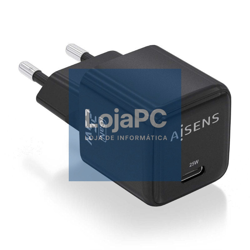 Carregador de parede GaN Aisens ASCH-25W1P013-BK/ 1xUSB Tipo-C/ 25W