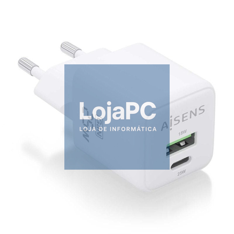 Carregador de parede GaN Aisens ASCH-25W2P014-W/ 1xUSB Tipo-C/ 1xUSB/ 25W