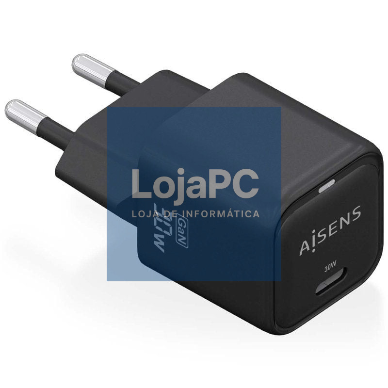 Carregador de parede GaN Aisens ASCH-30W1P019-BK/ 1xUSB Tipo-C/ 30W