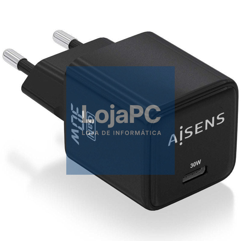 Carregador de parede GaN Aisens ASCH-30W1P036-BK/ 1xUSB Tipo-C/ 30W