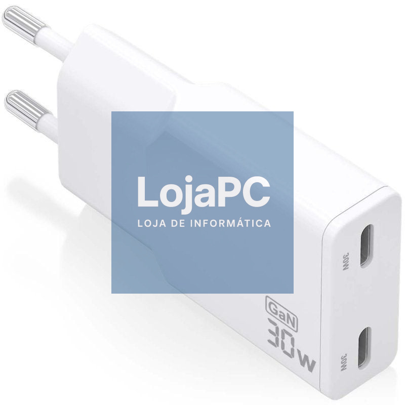 Carregador de parede GaN Aisens ASCH-30W2P048-W/ 2xUSB Tipo-C/ 30W/ Branco