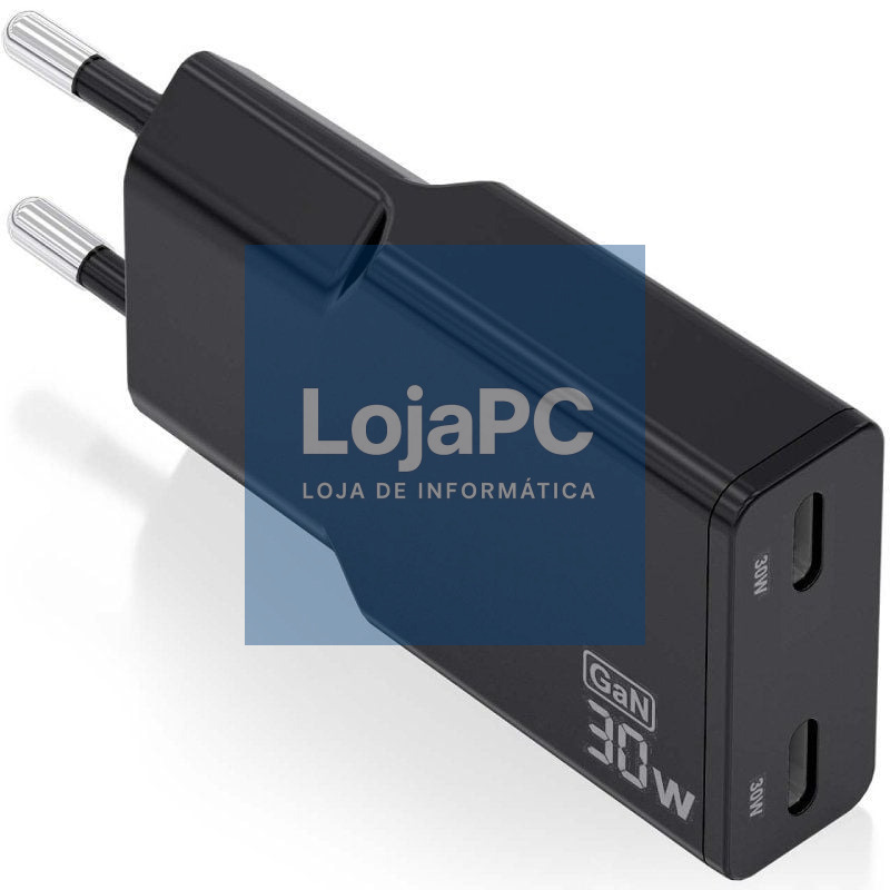 Carregador de parede GaN Aisens ASCH-30W2P049-BK/ 2xUSB Tipo-C/ 30W/ Preto