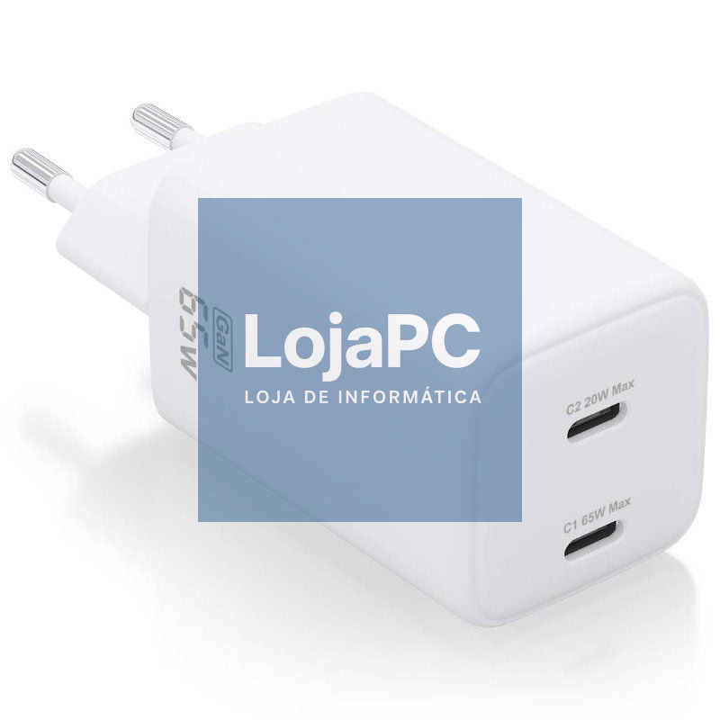 Carregador de parede GaN Aisens ASCH-65W2P039-W/ 2xUSB Tipo-C/ 65W