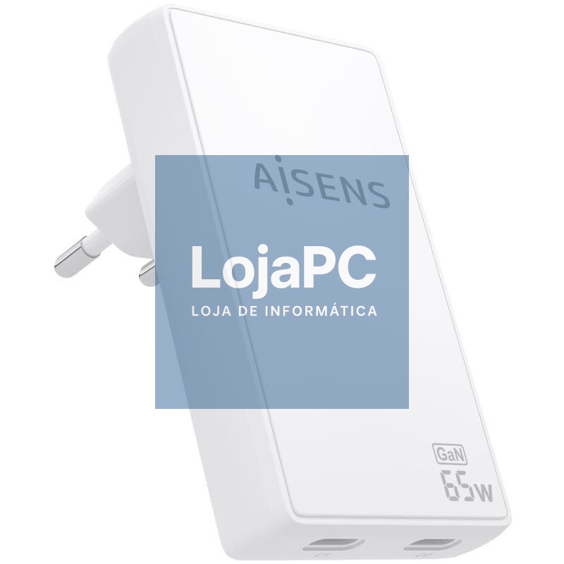 Carregador de parede GaN Aisens ASCH-65W2P077-W/ 2xUSB Tipo-C/ 65W/ Branco