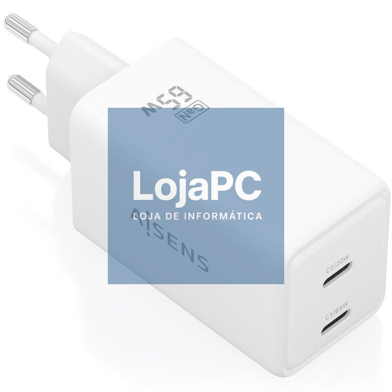 Carregador de parede GaN Aisens ASCH-65W2P078-W/ 2xUSB Tipo-C/ 65W/ Branco