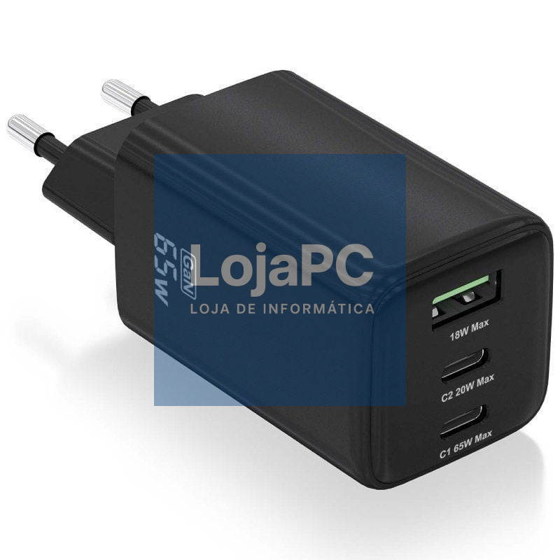 Carregador de parede GaN Aisens ASCH-65W3P042-BK/ 2xUSB Tipo-C/ 1xUSB/ 65W