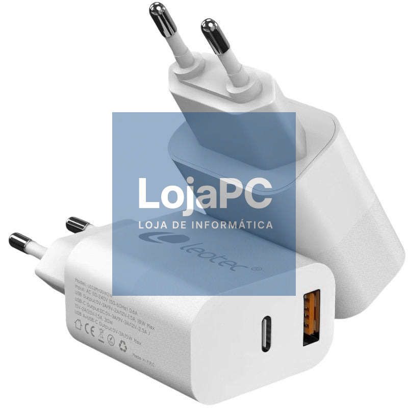 Carregador de parede Leotec LECSPH20W2W2/ 1xUSB Tipo-C/ 1xUSB/ 20W