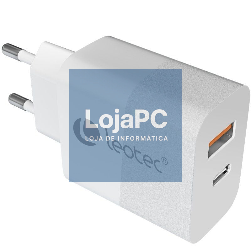 Carregador de parede GaN Leotec LECSPH30W2W/ 1xUSB Tipo-C/ 1xUSB/ 30W
