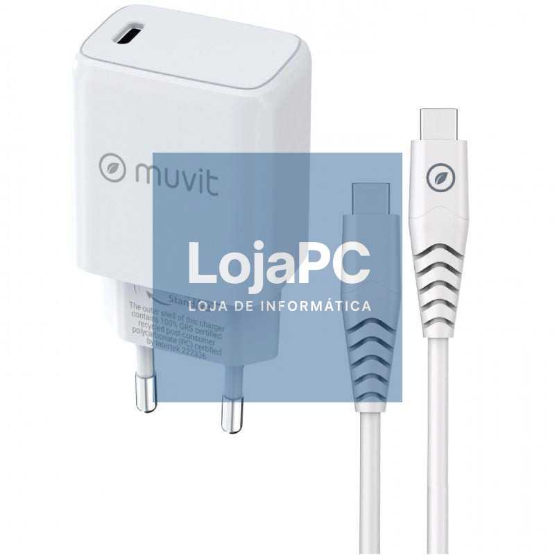 Carregador de parede Muvit For Change MCPAK0044/ 1xUSB Tipo-C + Cabo USB Tipo-C/ 20W