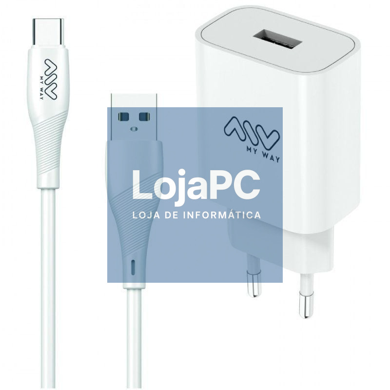 Carregador de parede Myway MYWEPAK0002/ 1xUSB + Cabo USB Tipo-C/ 15W